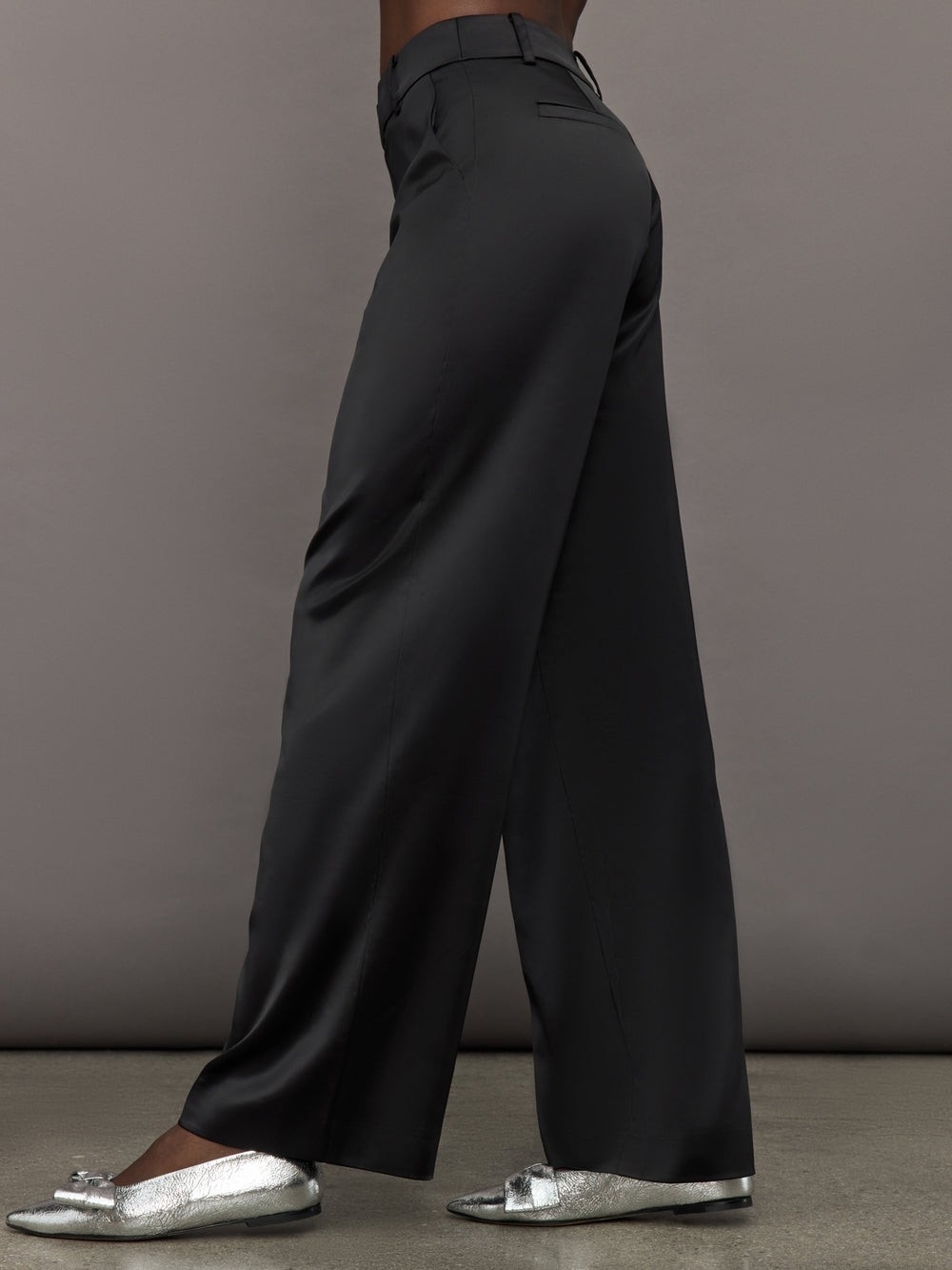 Pleated Wide Leg High-Rise Satin Pants